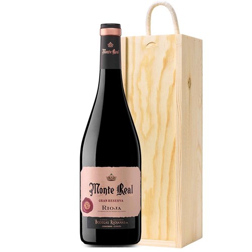 Monte Real Tinto Gran Reserva 75cl Red Wine In Pine Wooden Gift Box